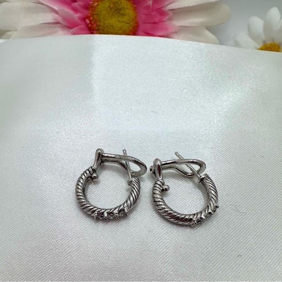 Vintage Judith Ripka Sterling Silver Hoop Earrings with CZ Inlay - Picture 2 of 4